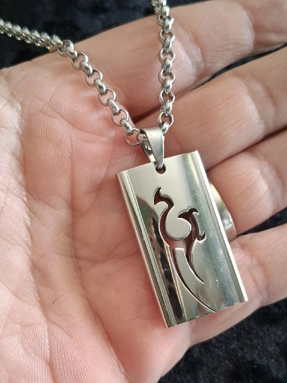 Stainless Steel Chain Necklace with Tribal Pendant.